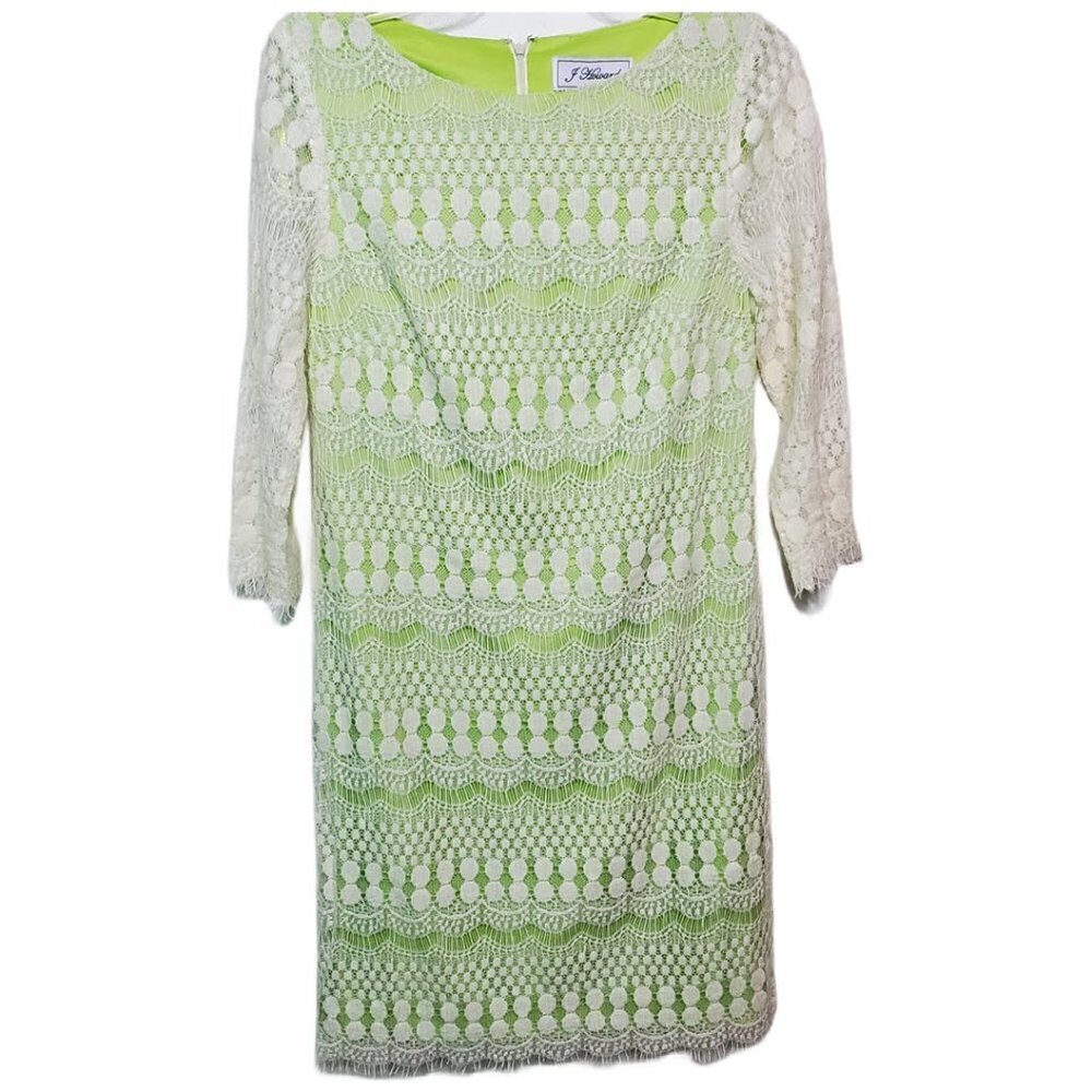 💥346 Jessica Howard Crochet Lace Green and White dress